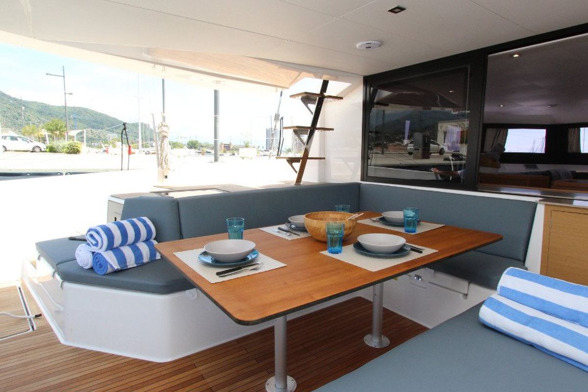 Deck of Olga, a Dufour 48 Catamaran catamaran at Salerno, Italy