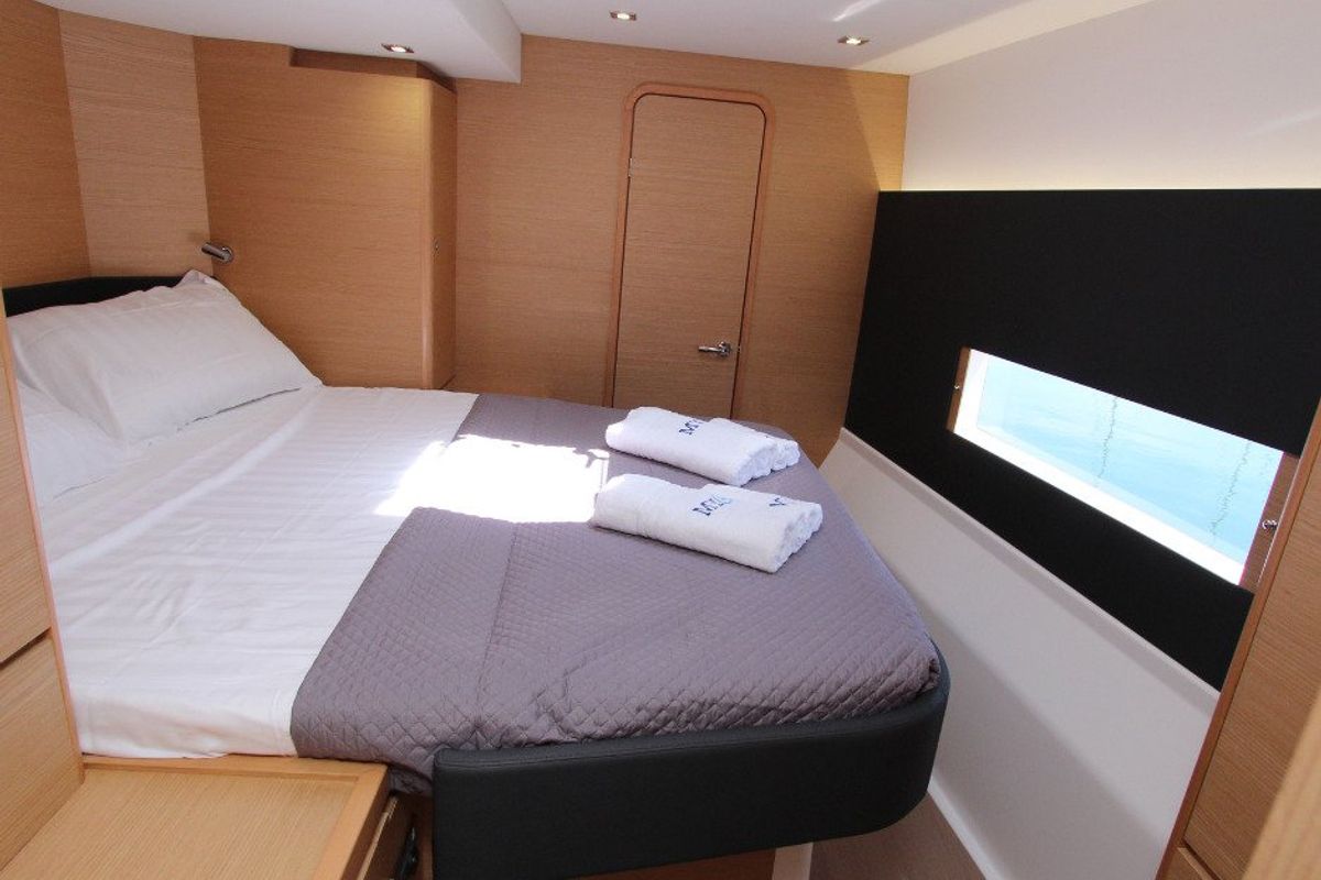 Cabin on Olga, a Dufour 48 Catamaran catamaran at Salerno, Italy
