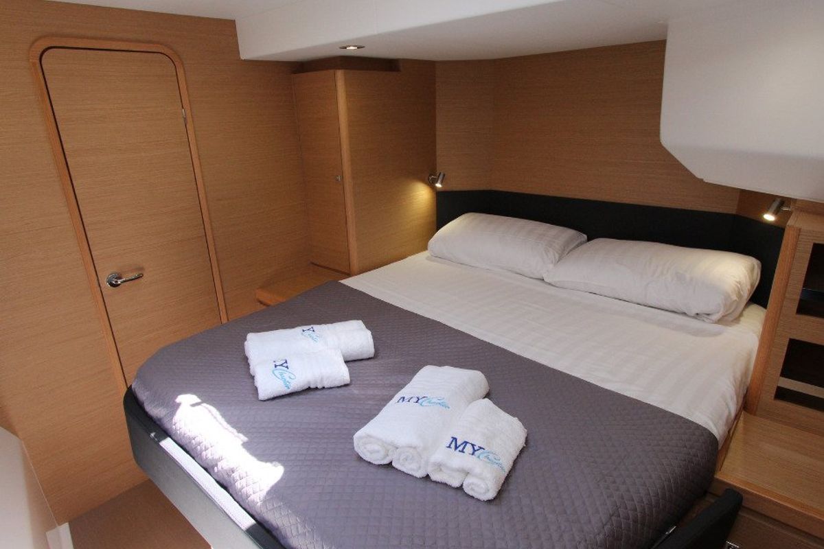 Cabin on Olga, a Dufour 48 Catamaran catamaran at Salerno, Italy