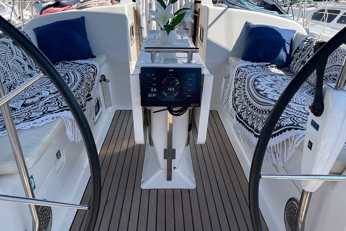 Cockpit of Roxani, a Elan 45 sailboat at Sithonia Municipal Unit, Greece