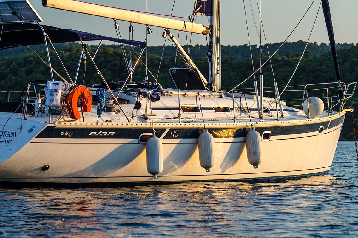 Exterior view of Roxani, a Elan 45 sailboat at Sithonia Municipal Unit, Greece