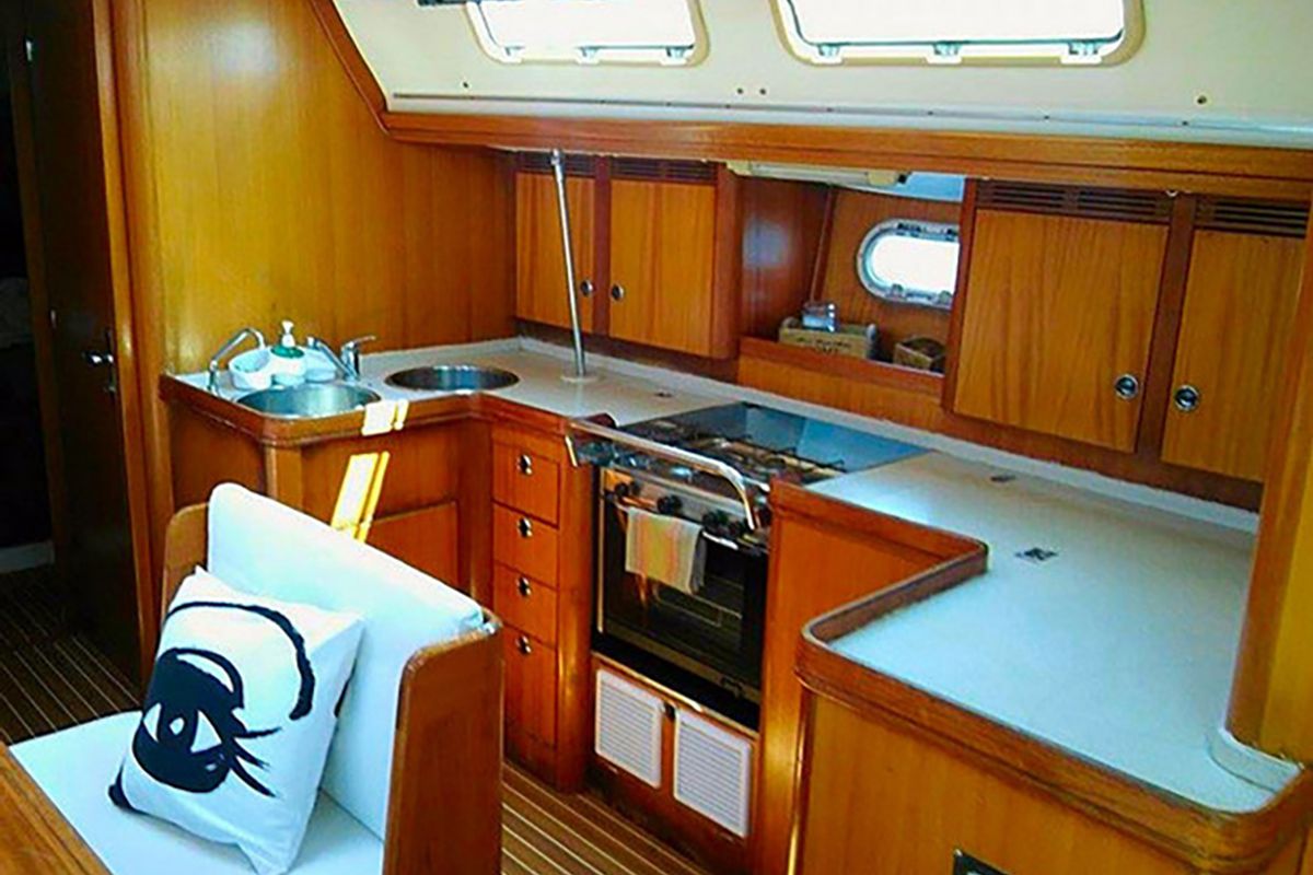 Galley of Roxani, a Elan 45 sailboat at Sithonia Municipal Unit, Greece