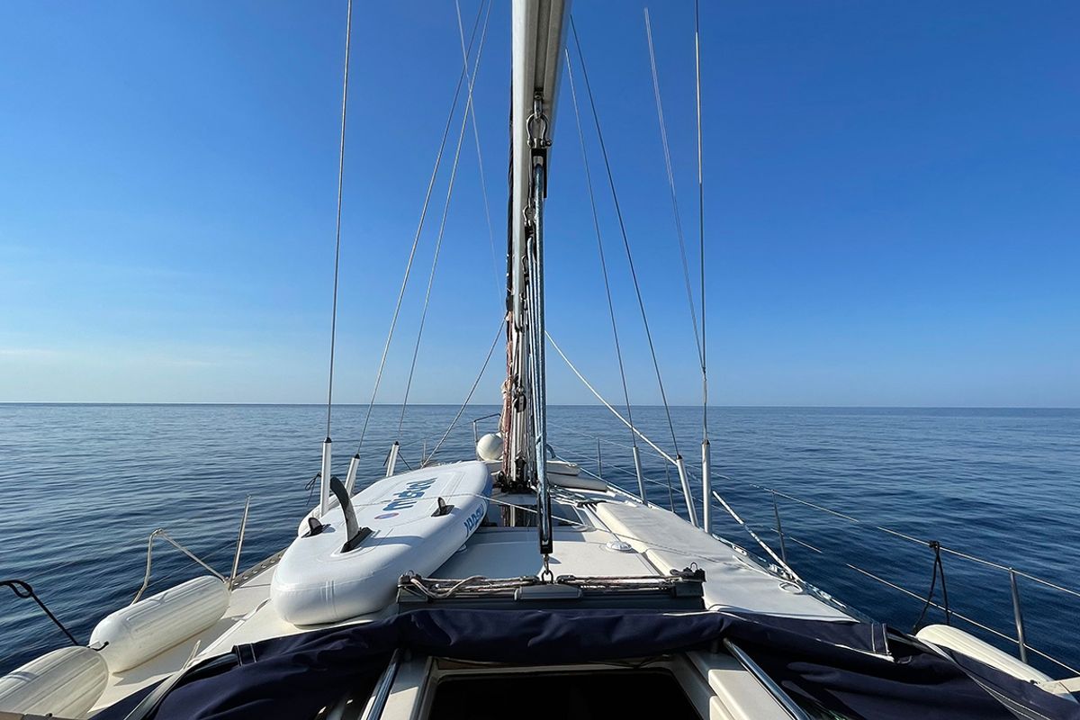 Deck of Roxani, a Elan 45 sailboat at Sithonia Municipal Unit, Greece