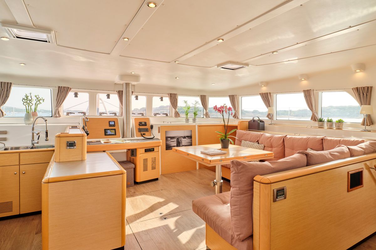 Salon of SOPHIA, a Lagoon 50 catamaran at Athens, Greece