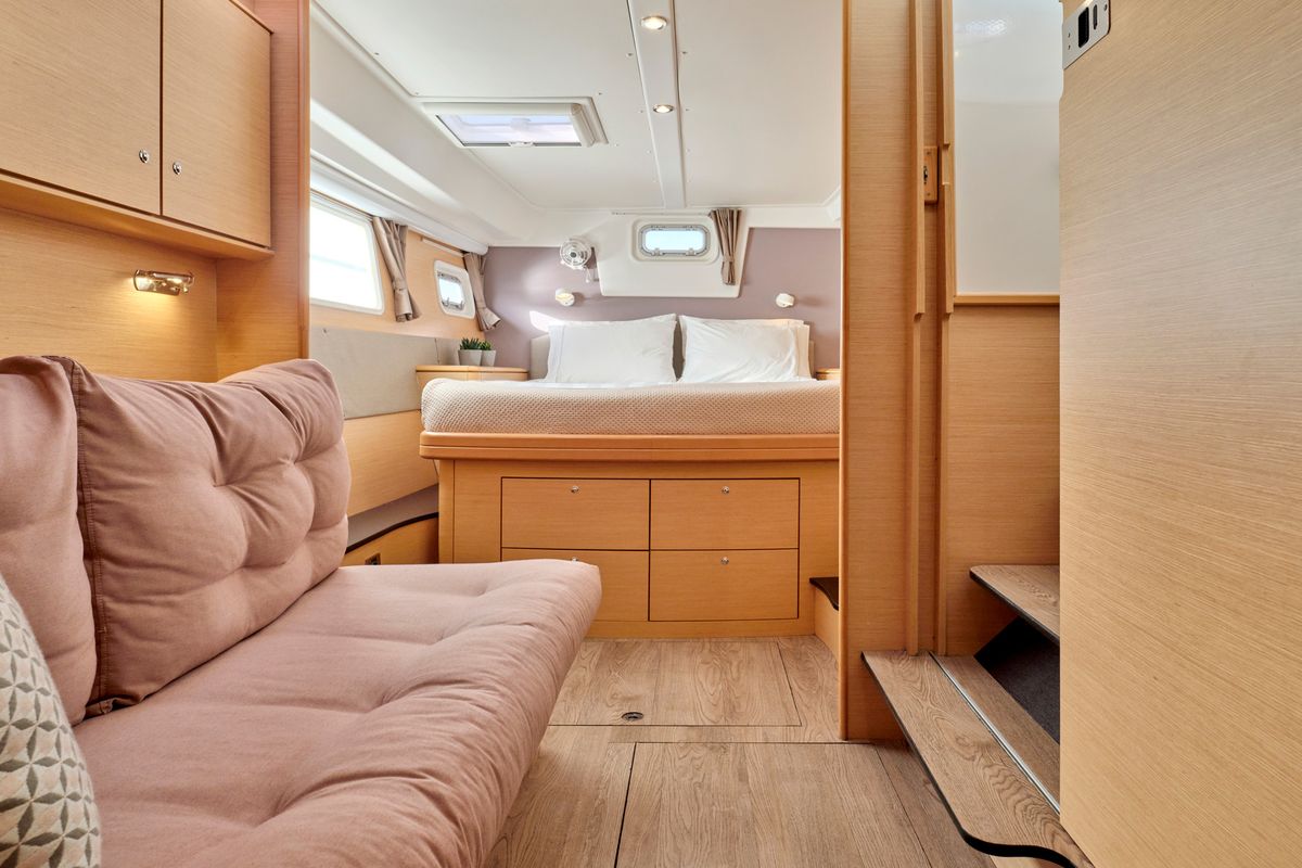Salon of SOPHIA, a Lagoon 50 catamaran at Athens, Greece