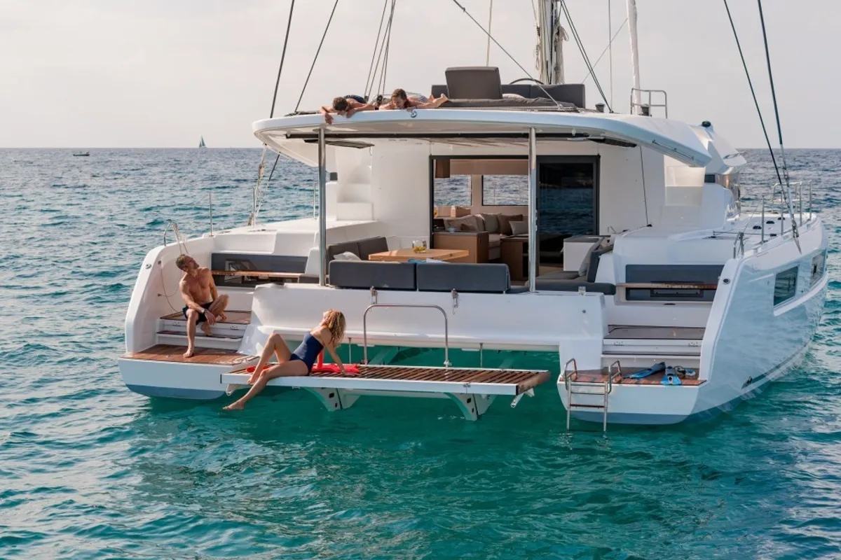 Exterior view of SOPHIA, a Lagoon 50 catamaran at Athens, Greece