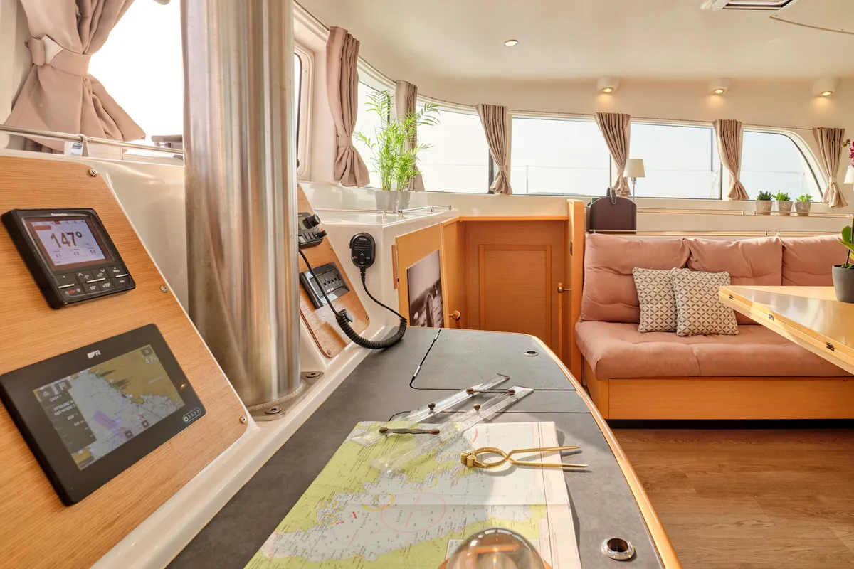 Salon of SOPHIA, a Lagoon 50 catamaran at Athens, Greece