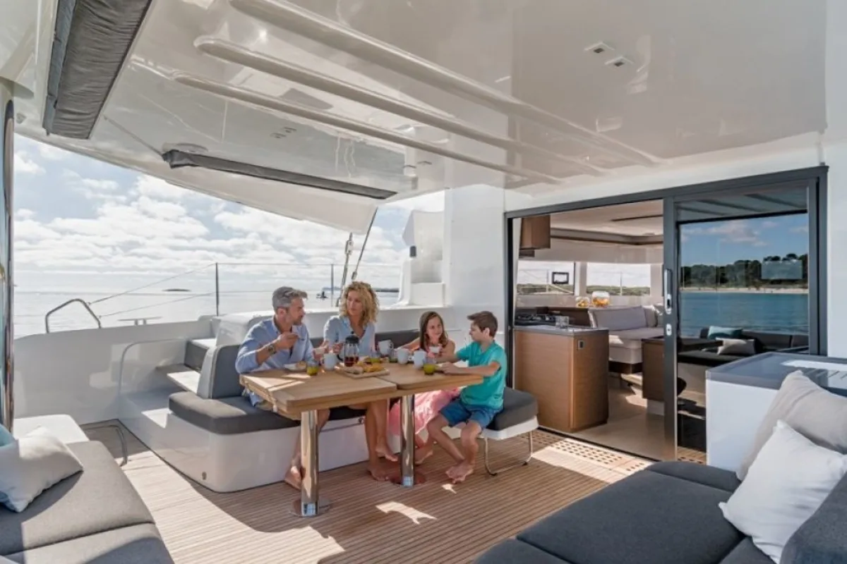 Deck of SOPHIA, a Lagoon 50 catamaran at Athens, Greece