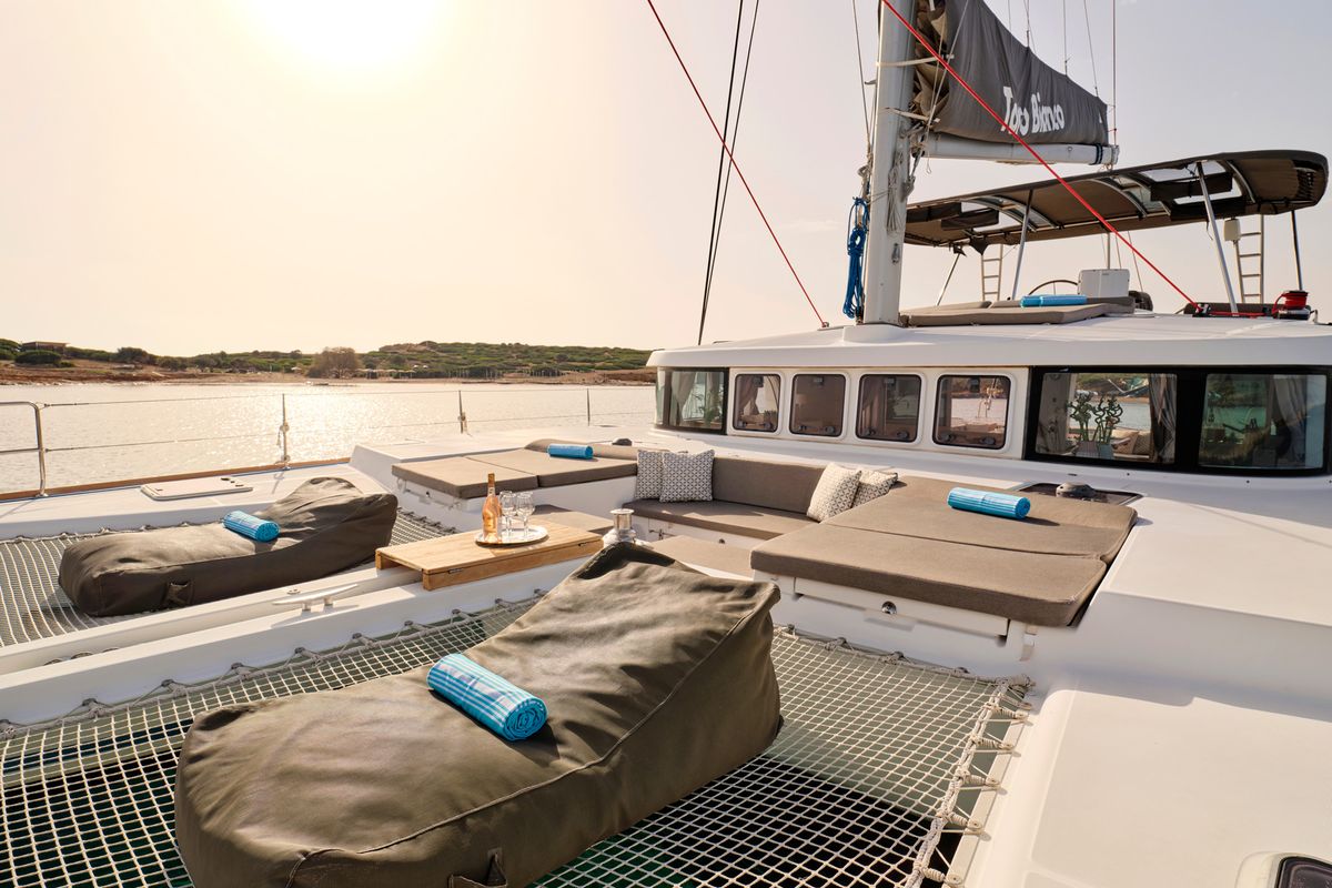 Deck of SOPHIA, a Lagoon 50 catamaran at Athens, Greece