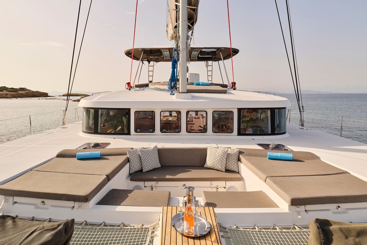 Deck of SOPHIA, a Lagoon 50 catamaran at Athens, Greece