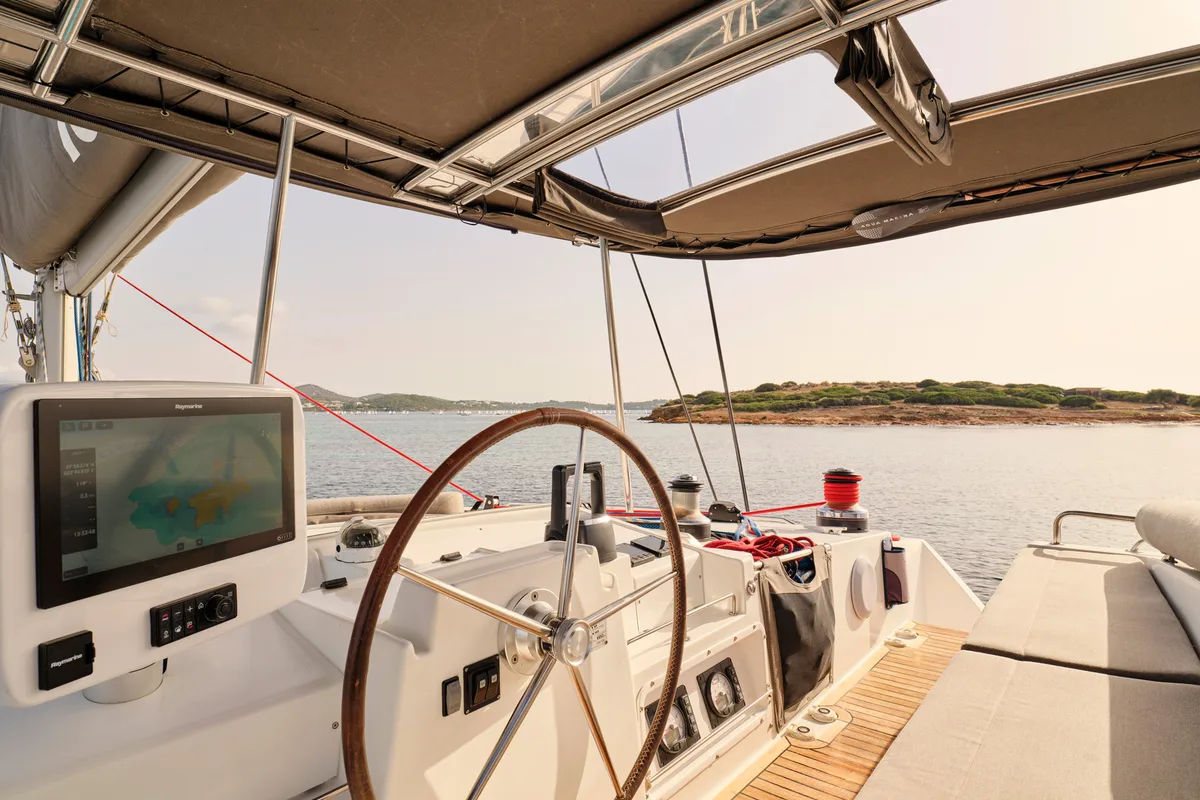 Cockpit of SOPHIA, a Lagoon 50 catamaran at Athens, Greece