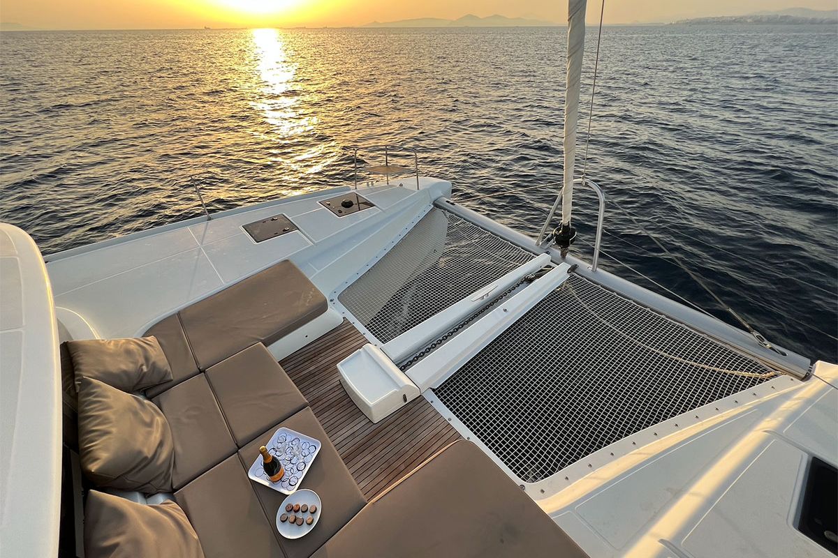 Deck of SOPHIA, a Lagoon 50 catamaran at Athens, Greece