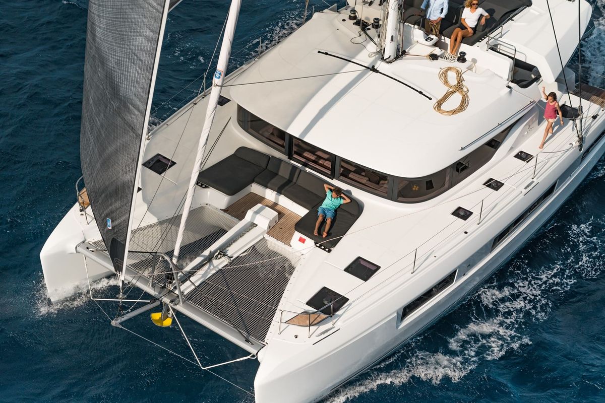 Exterior view of SOPHIA, a Lagoon 50 catamaran at Athens, Greece