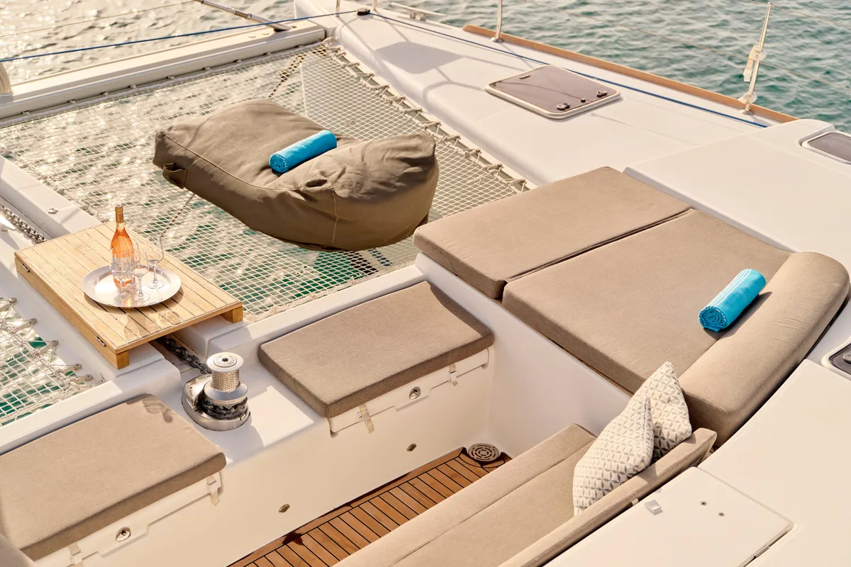 Deck of SOPHIA, a Lagoon 50 catamaran at Athens, Greece