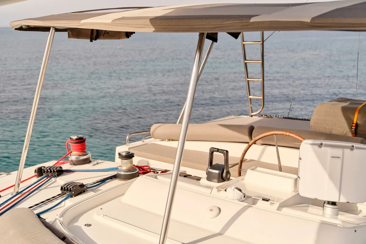 Cockpit of SOPHIA, a Lagoon 50 catamaran at Athens, Greece