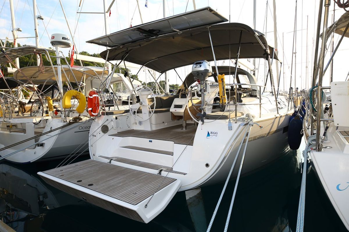 Exterior view of Palolem, a Bavaria Cruiser 46 sailboat at Fethiye, Turkey