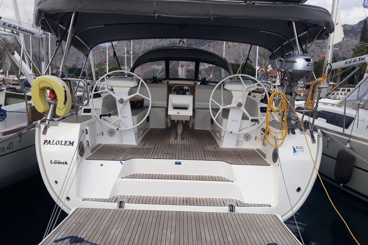 Cockpit of Palolem, a Bavaria Cruiser 46 sailboat at Fethiye, Turkey
