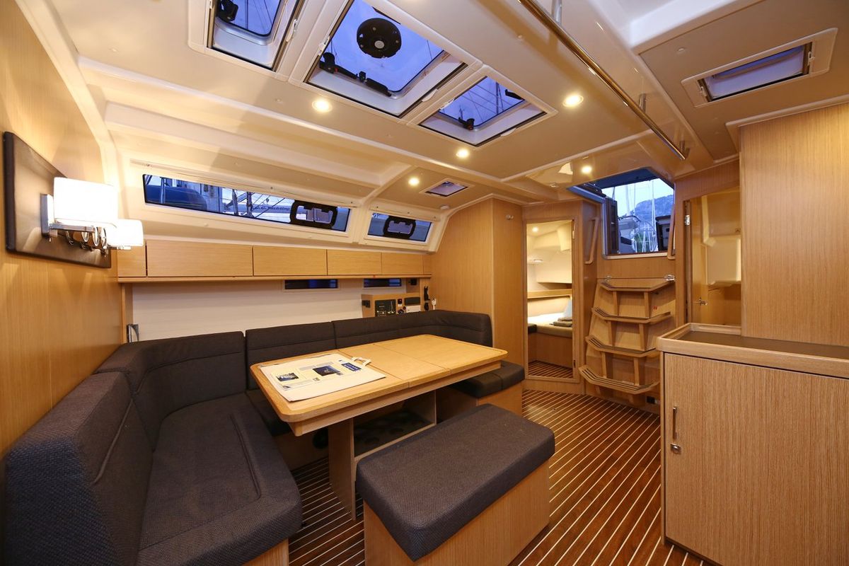 Salon of Palolem, a Bavaria Cruiser 46 sailboat at Fethiye, Turkey