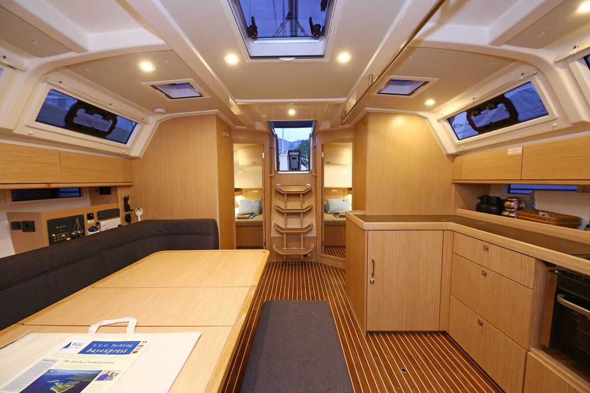 Salon of Palolem, a Bavaria Cruiser 46 sailboat at Fethiye, Turkey