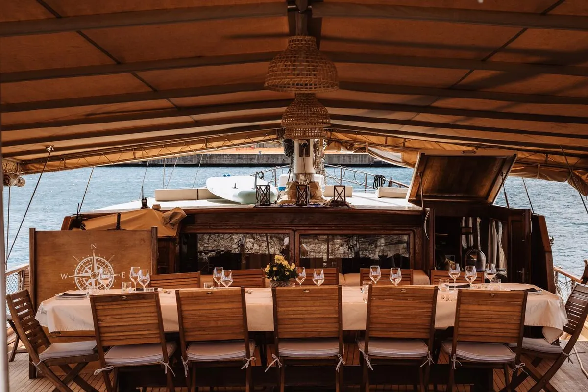 Deck of Hande - Capo Galera, a Ticari Yacht Hande - Capo Galera yacht at Capo d'Orlando, Italy