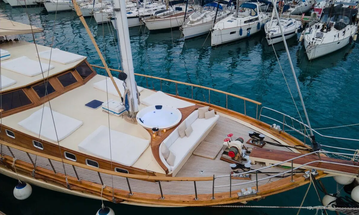 Deck of Hande - Capo Galera, a Ticari Yacht Hande - Capo Galera yacht at Capo d'Orlando, Italy