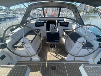 Cockpit of Odyssee, a Hanse Yachts Hanse 388 sailboat at Hyères, France