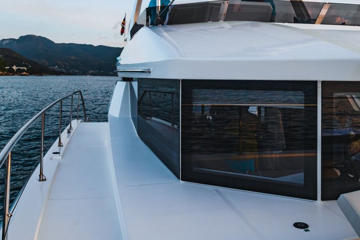 Exterior view of Anna Isabella, a Fountaine Pajot Saba 50 catamaran at Seychelles, Eden Island Marina, Seychelles