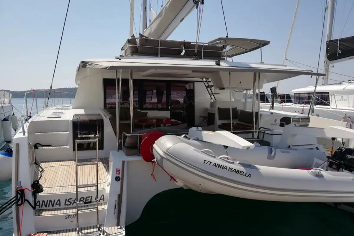 Exterior view of Anna Isabella, a Fountaine Pajot Saba 50 catamaran at Seychelles, Eden Island Marina, Seychelles