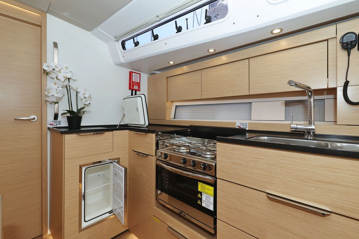 Galley of Kontrari - OW, a Hanse Yachts Hanse 460 sailboat at Grad Biograd na Moru, Croatia