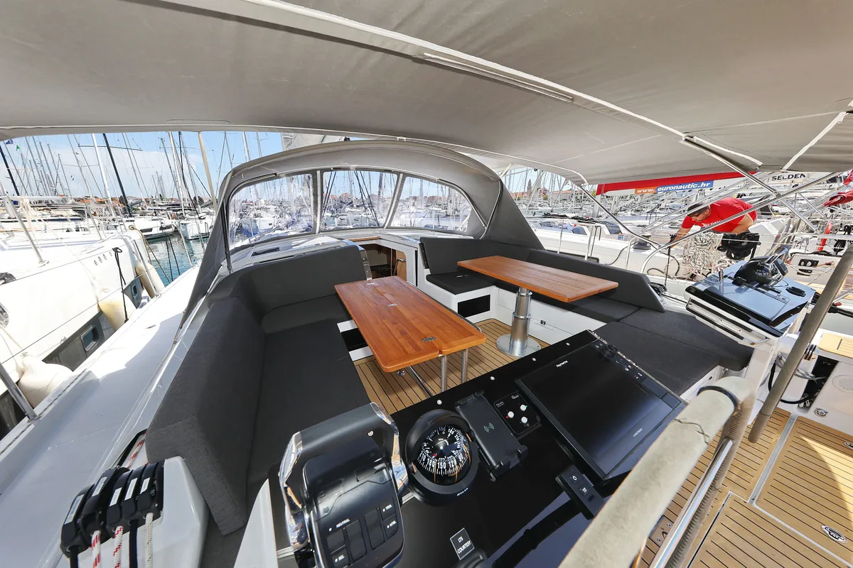 Deck of Kontrari - OW, a Hanse Yachts Hanse 460 sailboat at Grad Biograd na Moru, Croatia