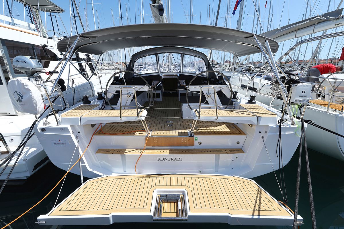Exterior view of Kontrari - OW, a Hanse Yachts Hanse 460 sailboat at Grad Biograd na Moru, Croatia