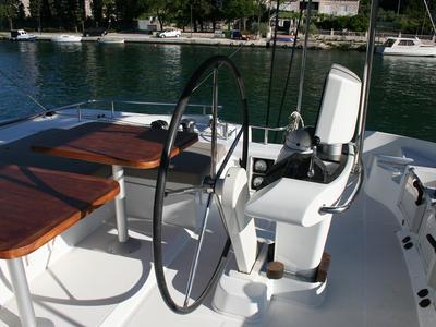 Cockpit of Costabella , a Lagoon 52 F catamaran at Seychelles, Eden Island Marina, Seychelles