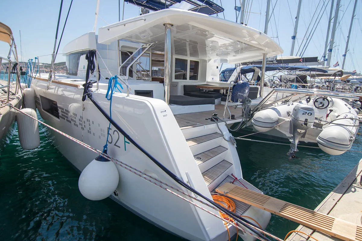 Exterior view of Costabella , a Lagoon 52 F catamaran at Seychelles, Eden Island Marina, Seychelles