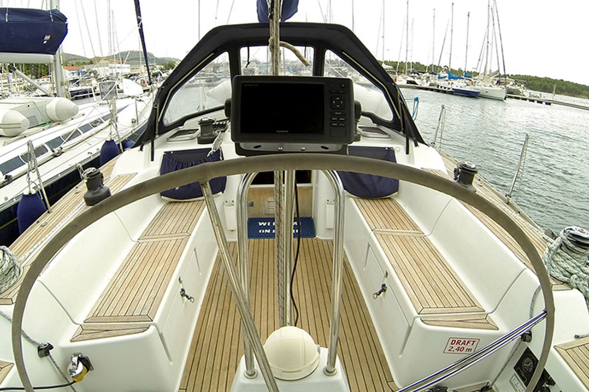 Cockpit of Pingala, a Cantiere Del Pardo (Grand Soleil) Grand Soleil 45 sailboat at Grad Šibenik, Croatia