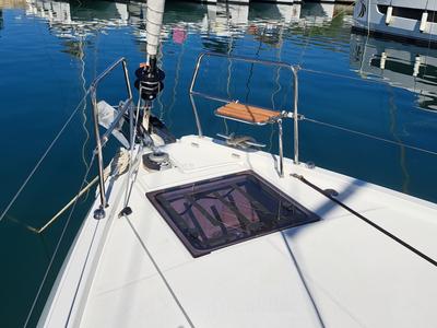 Deck of Mirrmurr, a Jeanneau Sun Odyssey 490 sailboat at Grad Kaštela, Croatia