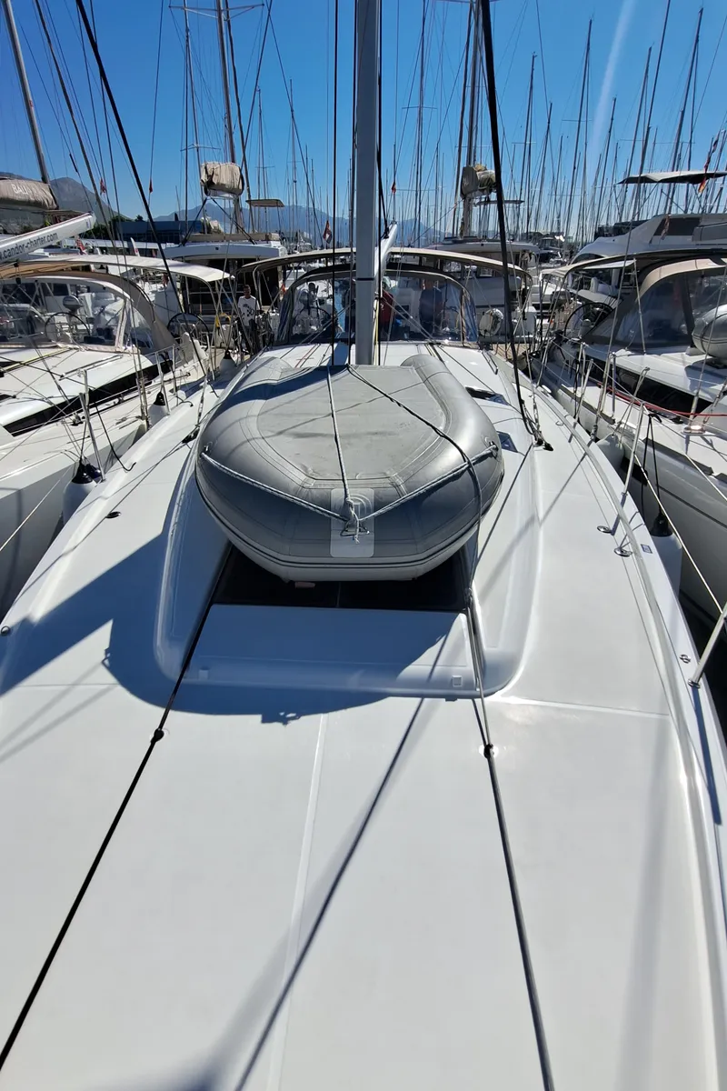 Exterior view of Mirrmurr, a Jeanneau Sun Odyssey 490 sailboat at Grad Kaštela, Croatia
