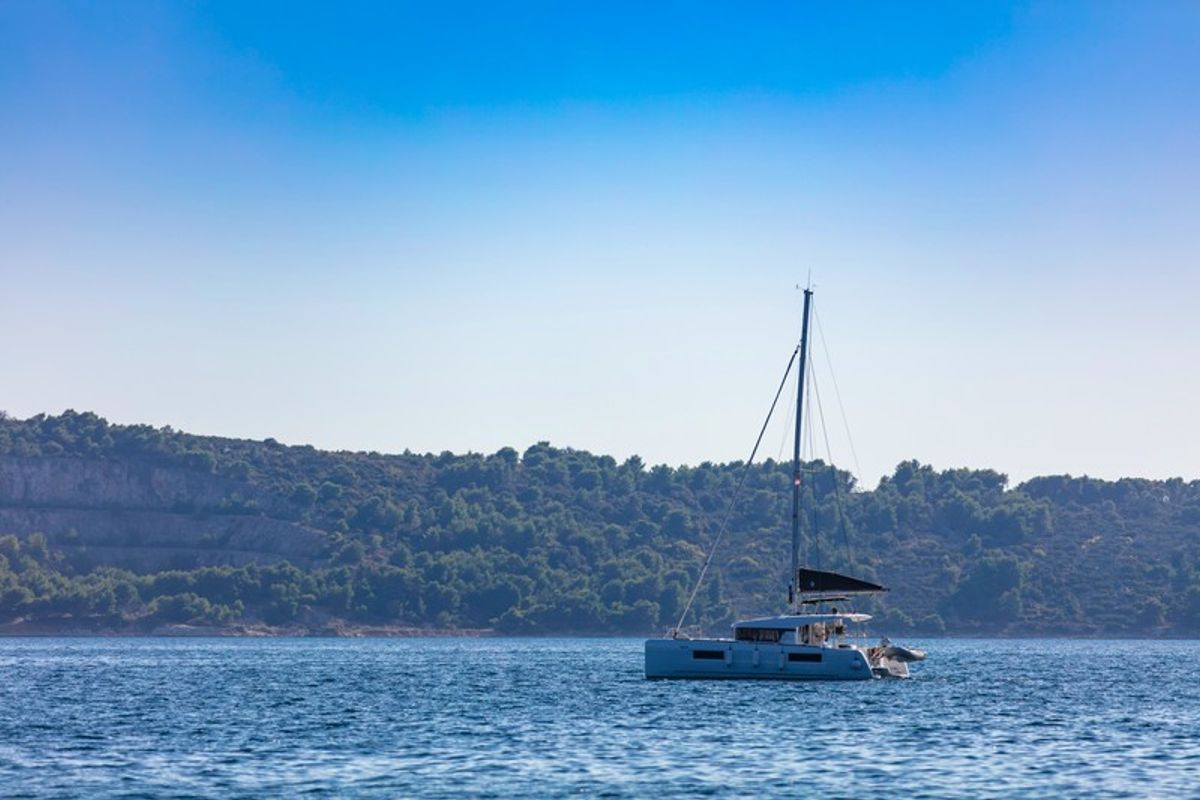 Exterior view of Zagvozd, a Lagoon 40 catamaran at Grad Kaštela, Croatia