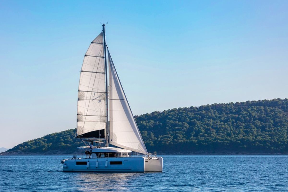 Exterior view of Zagvozd, a Lagoon 40 catamaran at Grad Kaštela, Croatia