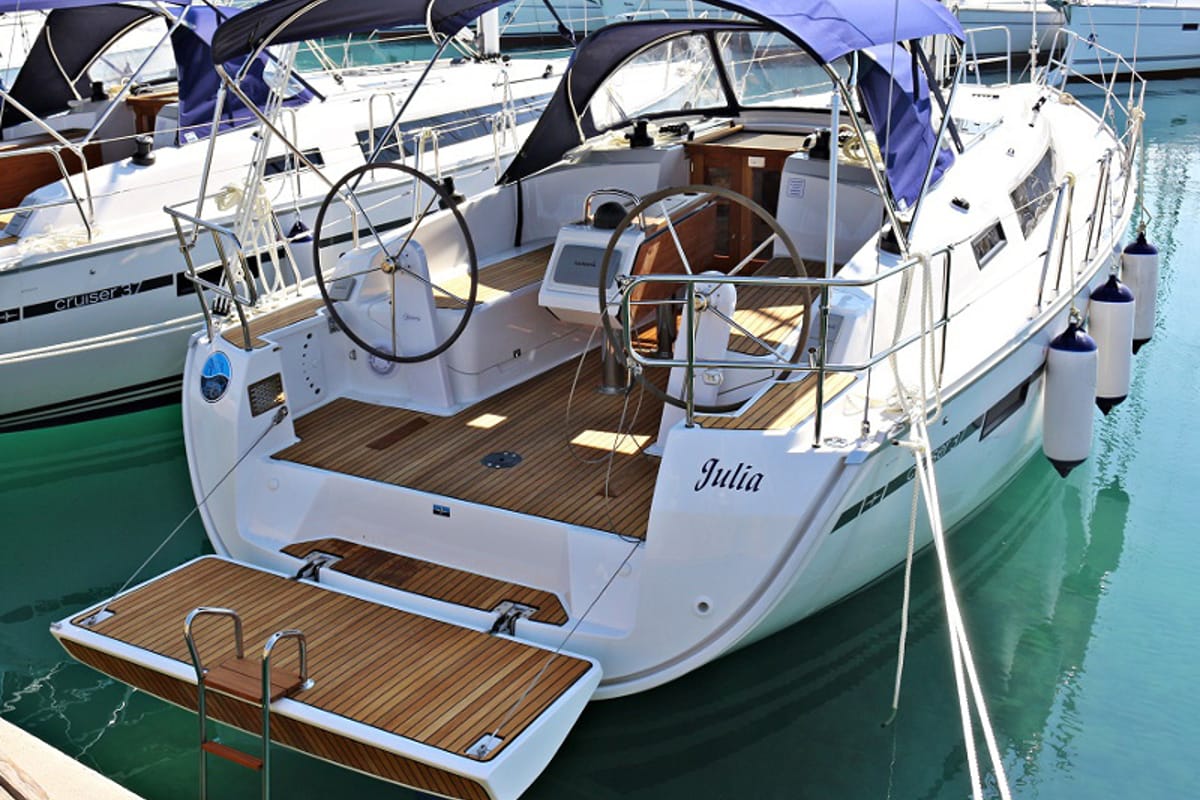 Exterior view of Julia, a Bavaria Cruiser 37 sailboat at Općina Sukošan, Croatia