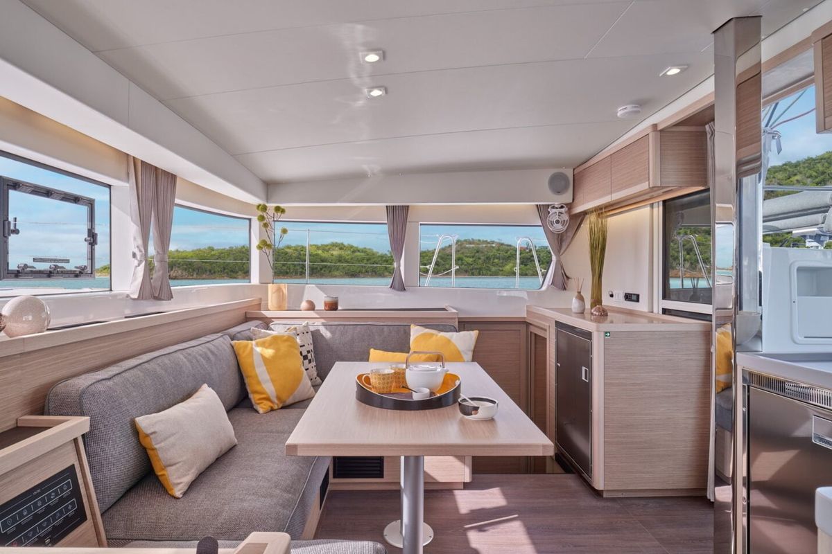 Salon of Keep Sailin VI, a Lagoon 40 catamaran at Santa Eulària des Riu, Spain