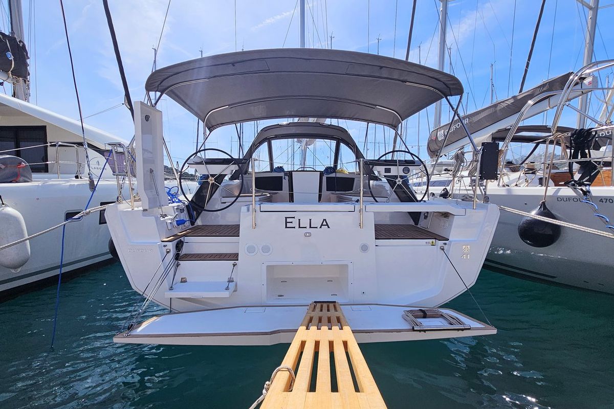Exterior view of Ella, a Dufour 41 sailboat at Općina Rogoznica, Croatia