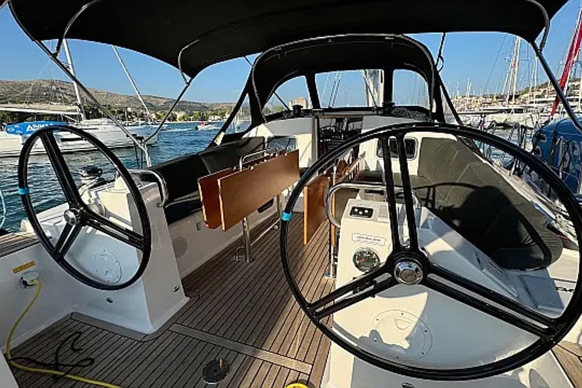 Cockpit of Ziggy, a Elan Impression 45.1 sailboat at Grad Trogir, Croatia