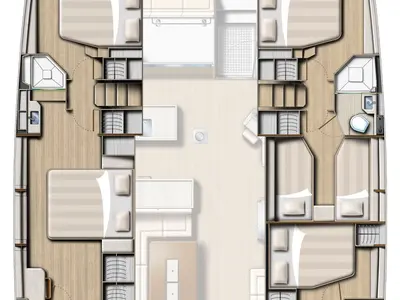 Floor plan of Fortune One, a Bali 5.4 catamaran at Lavreotiki Municipal Unit, Greece
