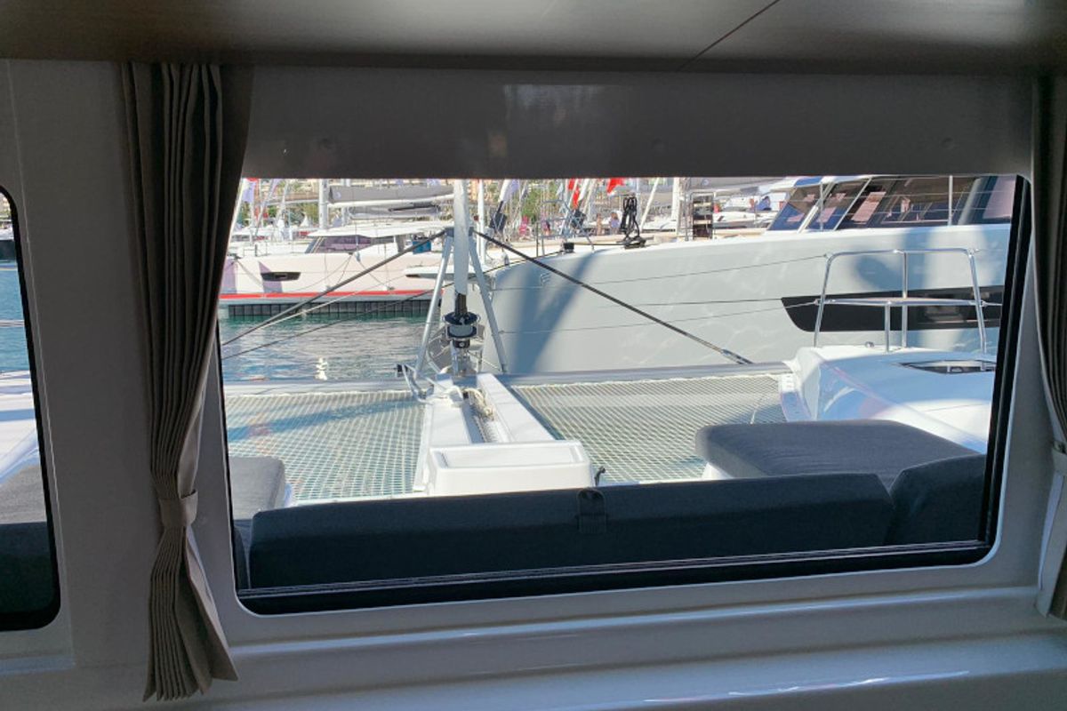 Salon of Dream Lagoon, a Lagoon 46 catamaran at Olbia, Italy