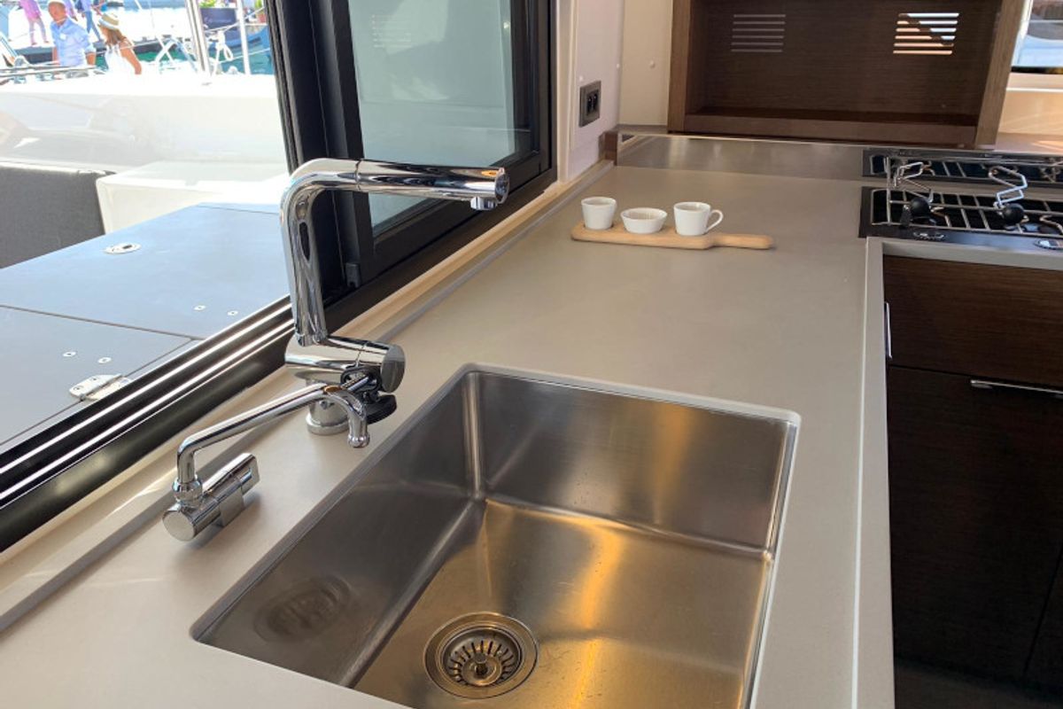 Galley of Dream Lagoon, a Lagoon 46 catamaran at Olbia, Italy