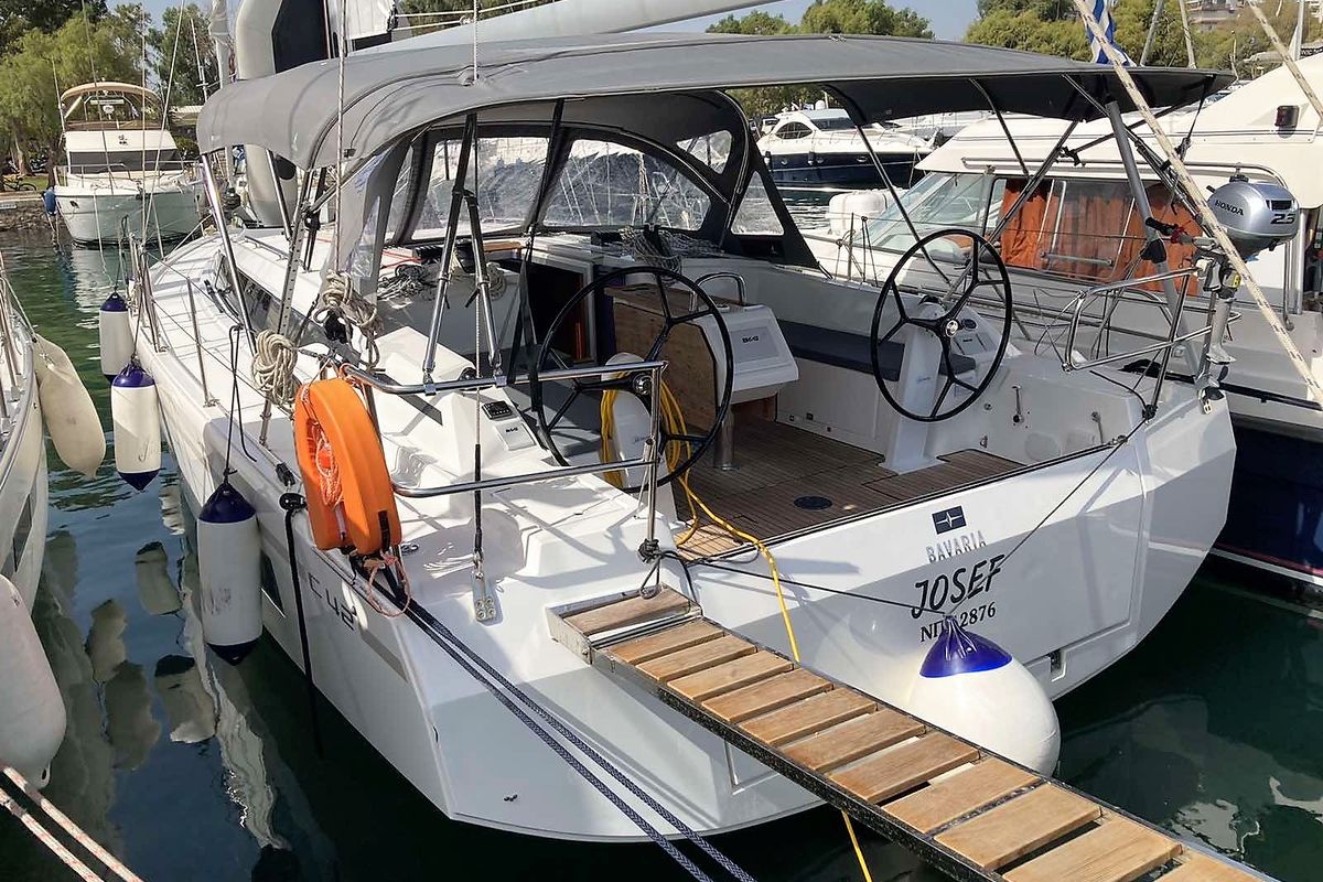 Cockpit of Josef, a Bavaria C42 sailboat at Athens, Greece