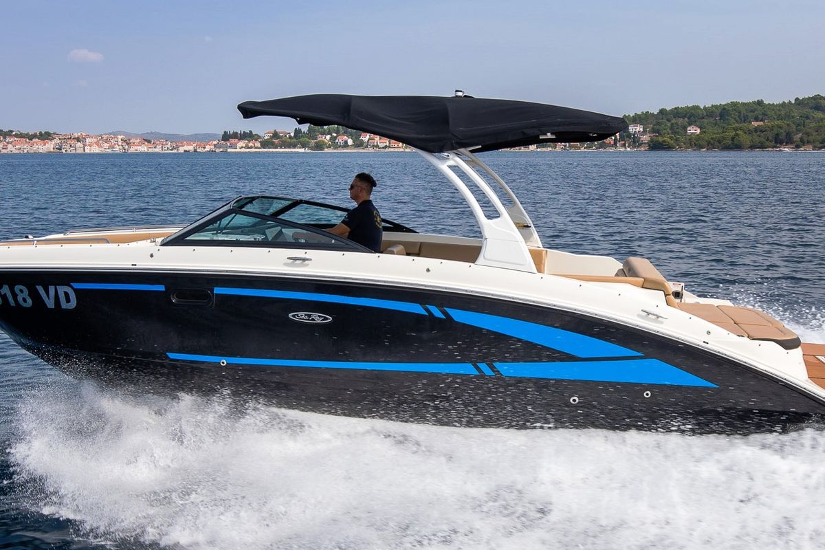 Exterior view of Happy Hours, a Sea Ray Boats Sea Ray SDX 270 motorboat at Tribunj, Croatia