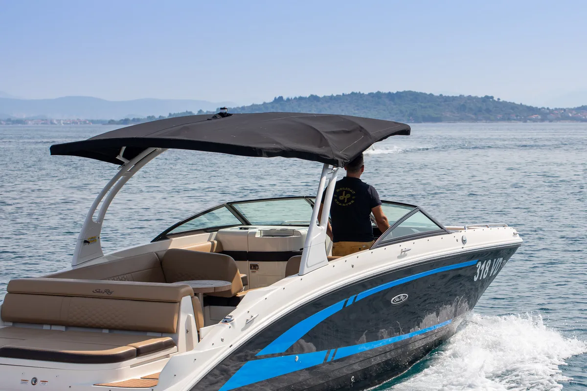 Exterior view of Happy Hours, a Sea Ray Boats Sea Ray SDX 270 motorboat at Tribunj, Croatia