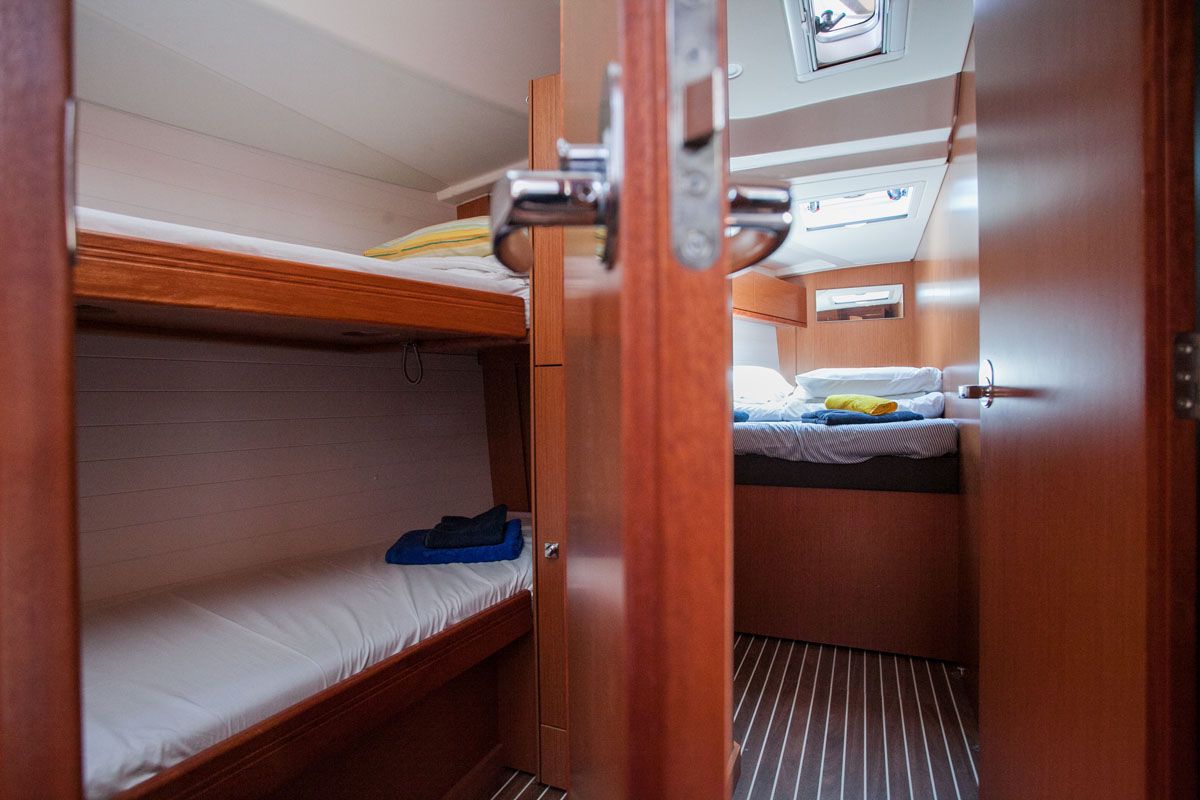 Cabin on Fantasy, a Bavaria Cruiser 51 sailboat at Split, Croatia