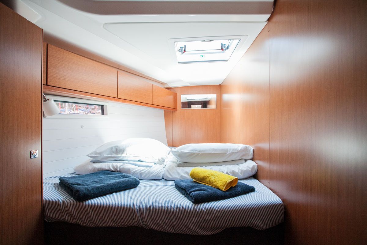 Cabin on Fantasy, a Bavaria Cruiser 51 sailboat at Split, Croatia